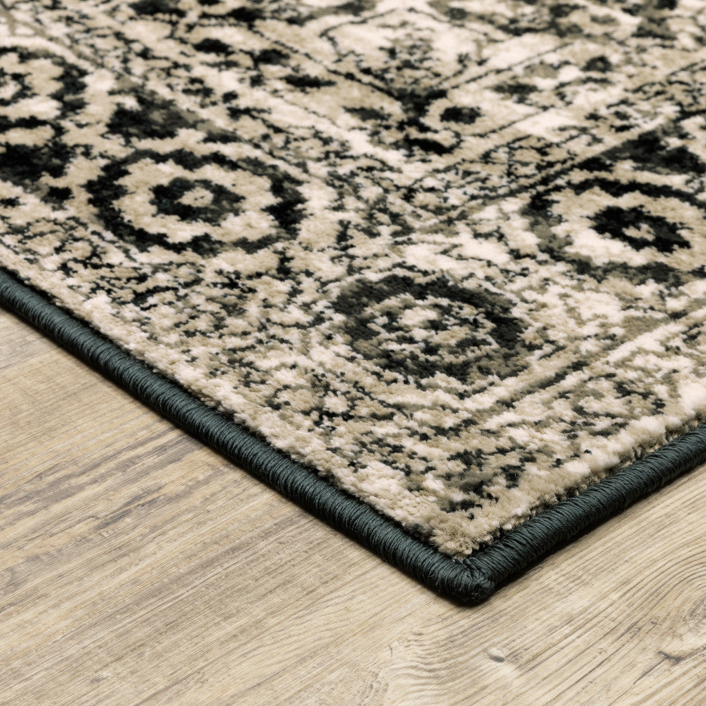 10 x 13 Black Grey Tan & Ivory Oriental Power Loom Stain Resistant Rug