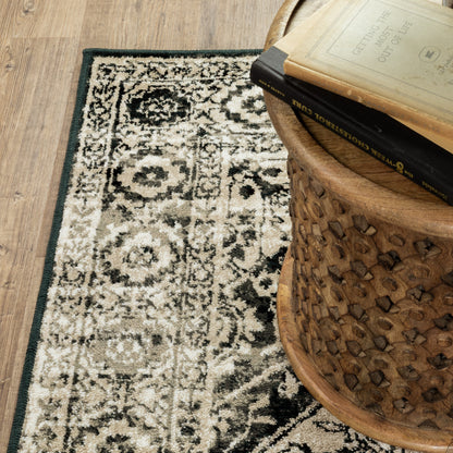10 x 13 Black Grey Tan & Ivory Oriental Power Loom Stain Resistant Rug