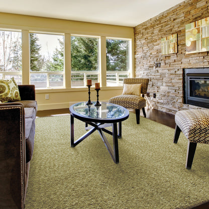 10 x 13 Olive Green Shag Tufted Handmade Stain Resistant Rug
