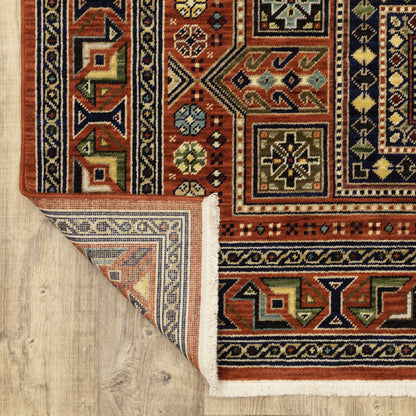 10 x 13 Red Blue Beige & Green Oriental Power Loom Stain Resistant Rug With Fringe