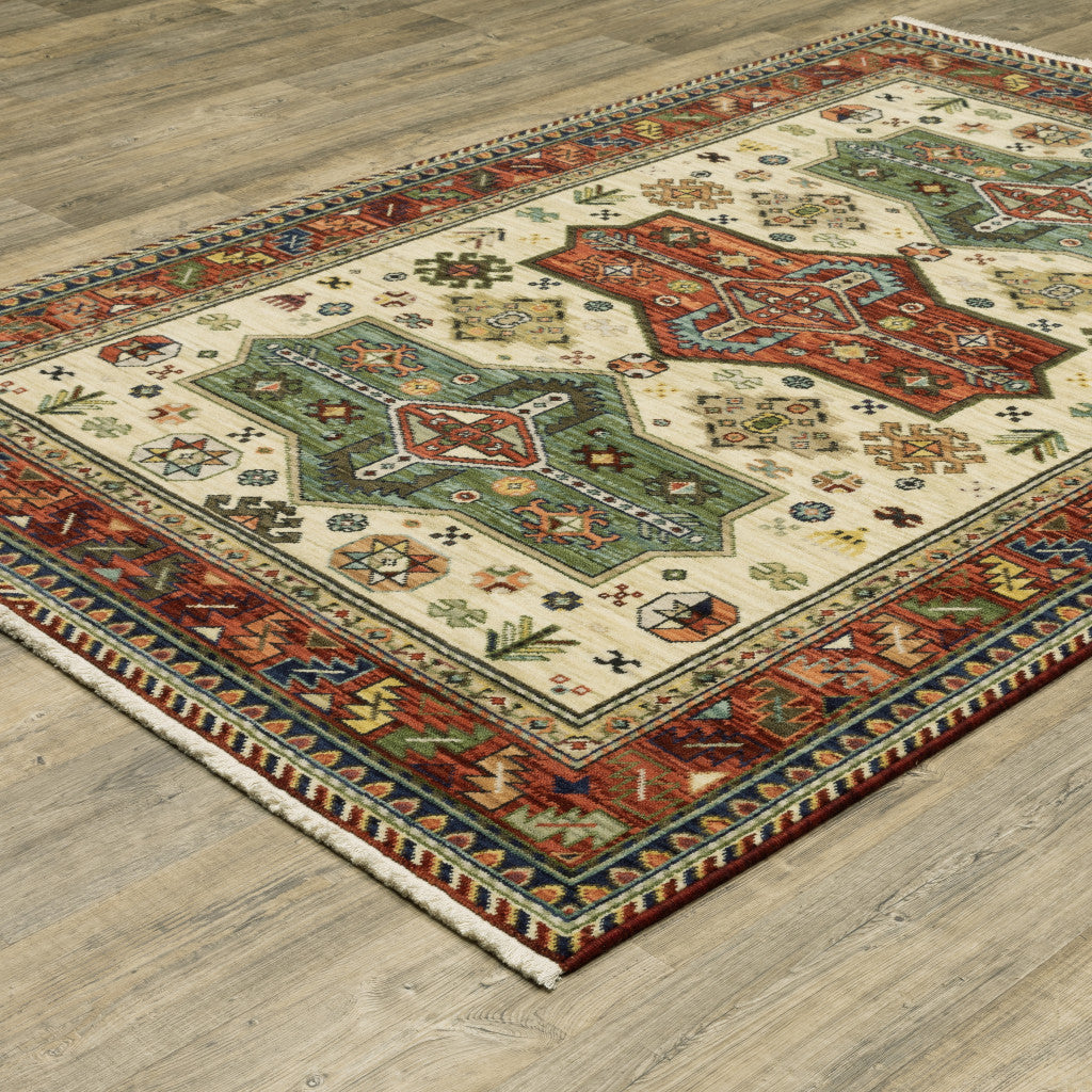 10 x 13 Brick Red Orange Rust Beige Gold Pale Blue Olive Navy & Black Oriental Power Loom Stain Resistant Rug With Fringe