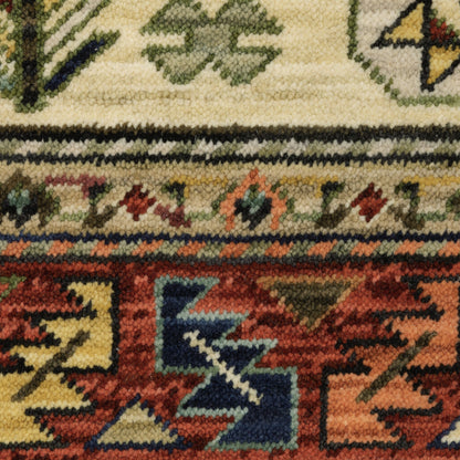10 x 13 Brick Red Orange Rust Beige Gold Pale Blue Olive Navy & Black Oriental Power Loom Stain Resistant Rug With Fringe