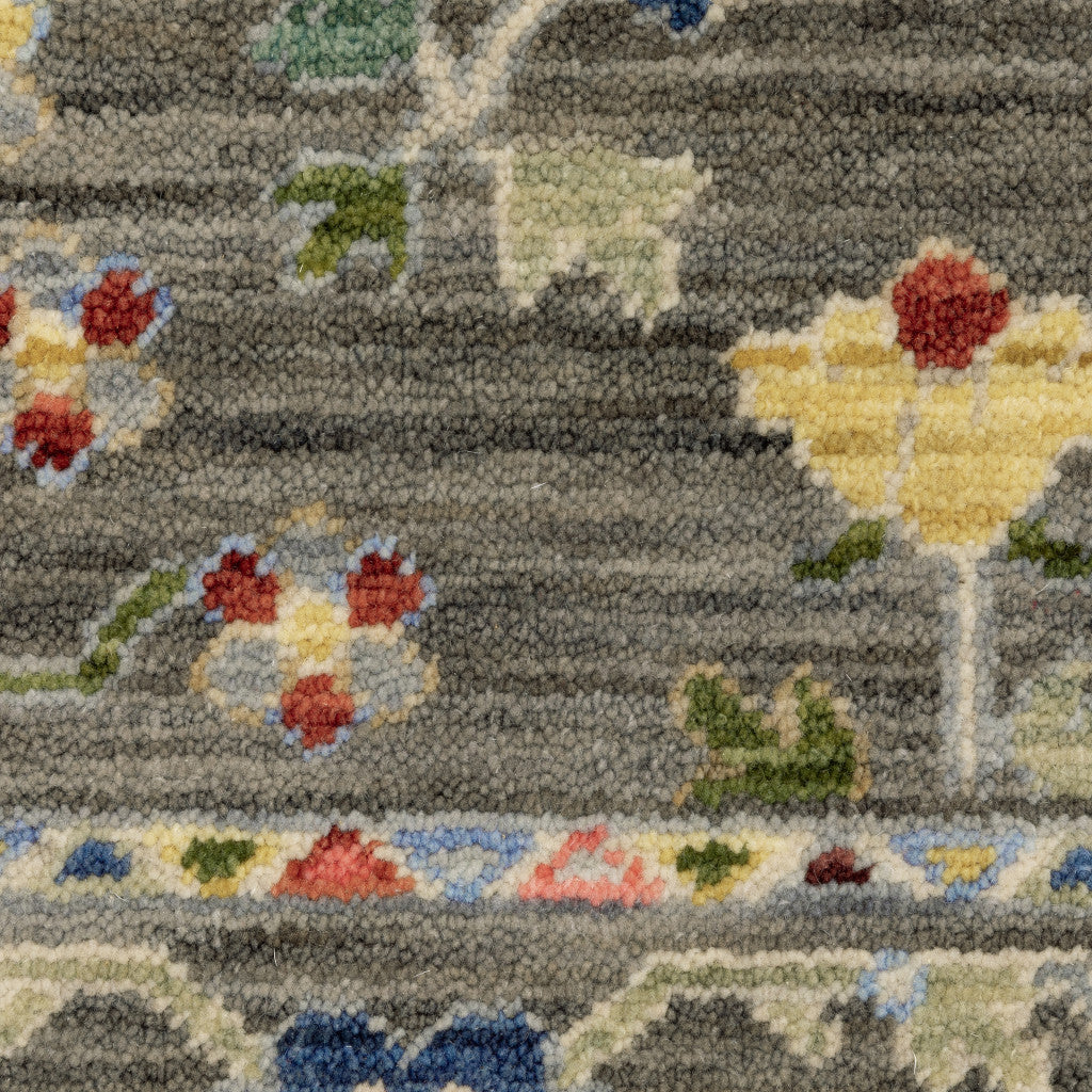 10 x 13 Grey Salmon Pink Gold Blue Rust Deep Blue Ivory & Green Oriental Power Loom Stain Resistant Rug With Fringe