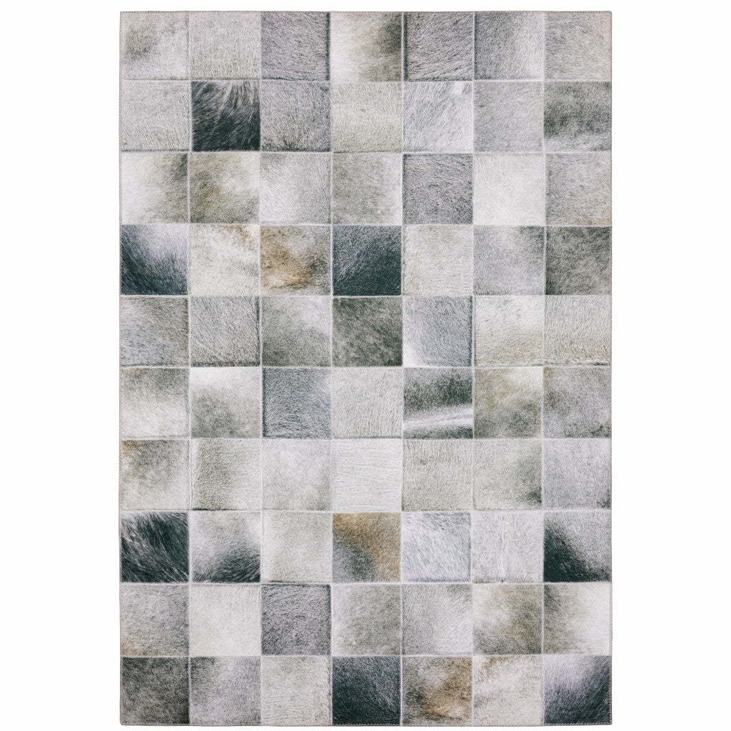 8 x 10 Grey Charcoal Brown & Beige Geometric Power Loom Stain Resistant Rug