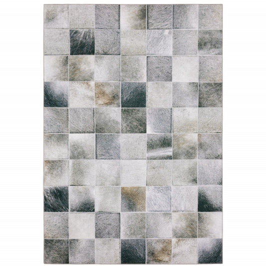 8 x 10 Grey Charcoal Brown & Beige Geometric Power Loom Stain Resistant Rug
