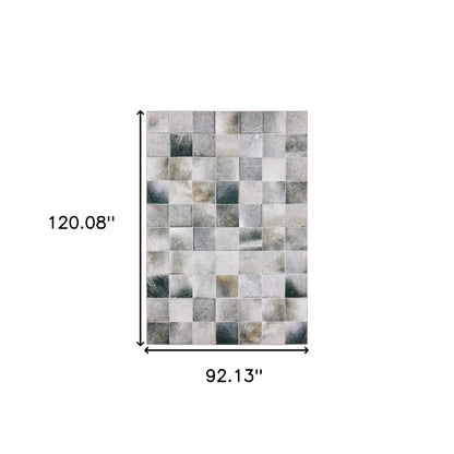 8 x 10 Grey Charcoal Brown & Beige Geometric Power Loom Stain Resistant Rug