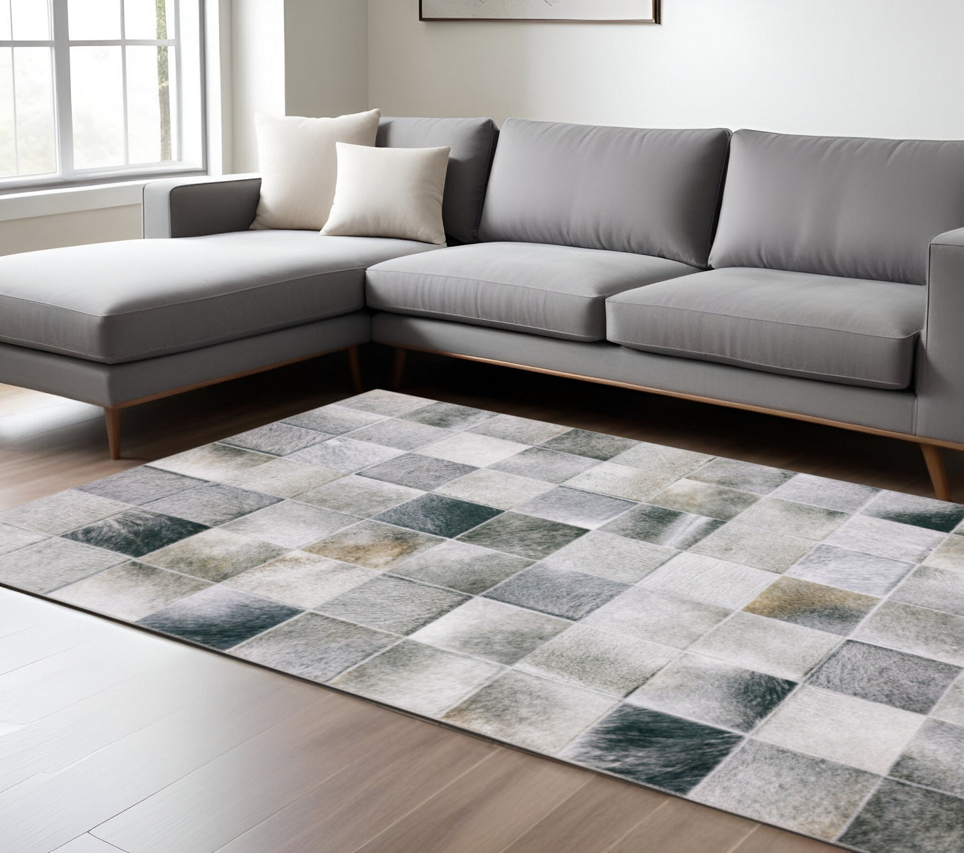 8 x 10 Grey Charcoal Brown & Beige Geometric Power Loom Stain Resistant Rug