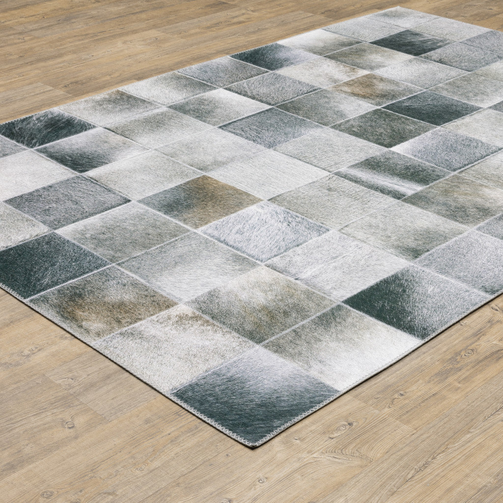 8 x 10 Grey Charcoal Brown & Beige Geometric Power Loom Stain Resistant Rug