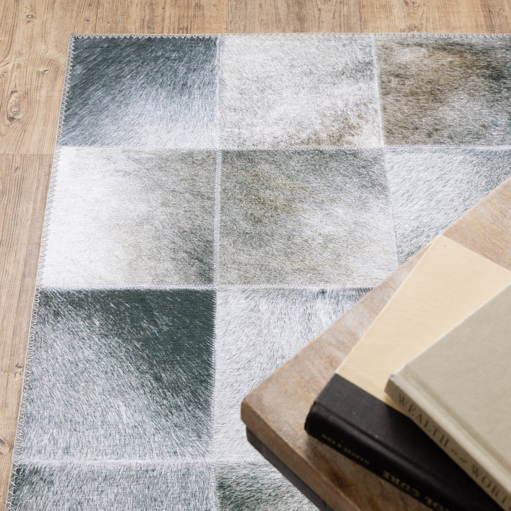 8 x 10 Grey Charcoal Brown & Beige Geometric Power Loom Stain Resistant Rug