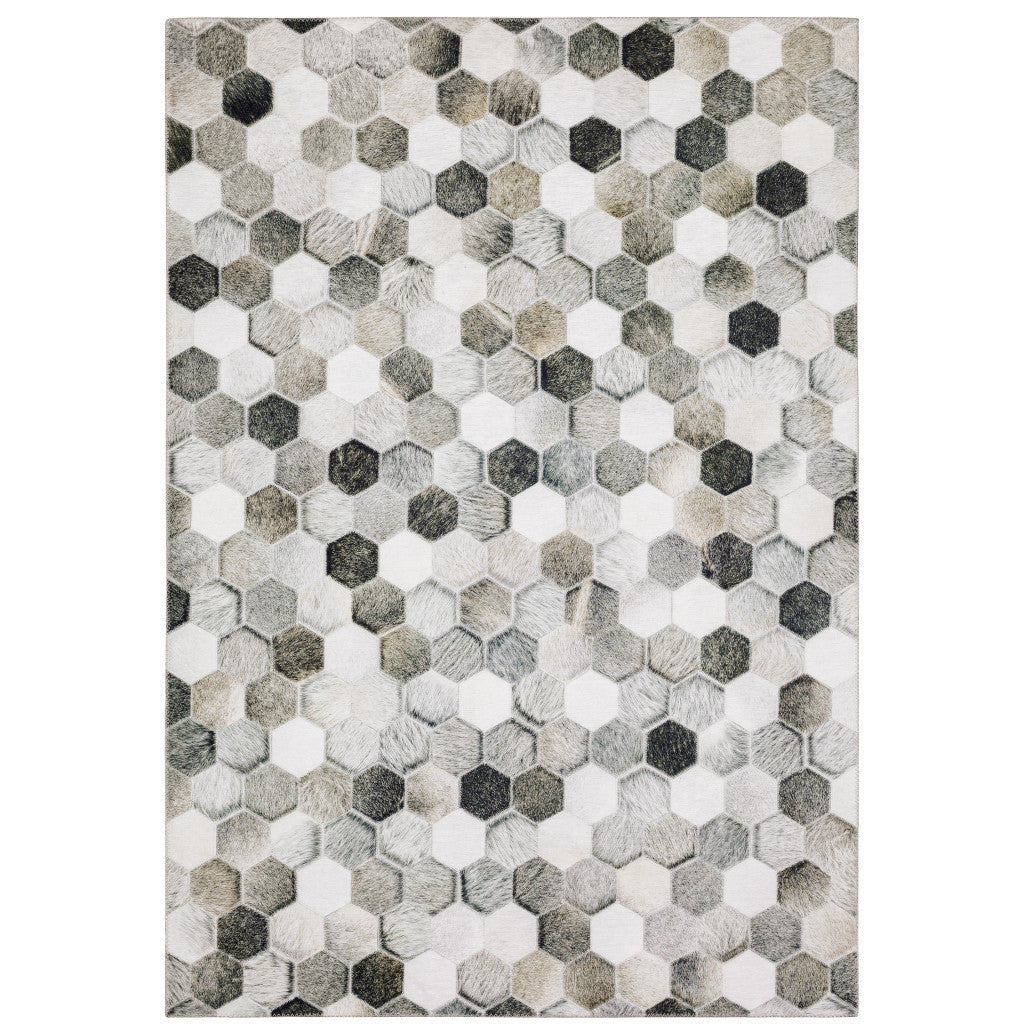 8 x 10 Grey Charcoal Brown Tan & Ivory Geometric Power Loom Stain Resistant Rug