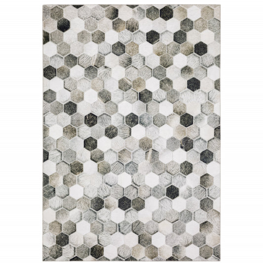 8 x 10 Grey Charcoal Brown Tan & Ivory Geometric Power Loom Stain Resistant Rug