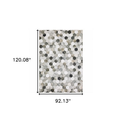 8 x 10 Grey Charcoal Brown Tan & Ivory Geometric Power Loom Stain Resistant Rug