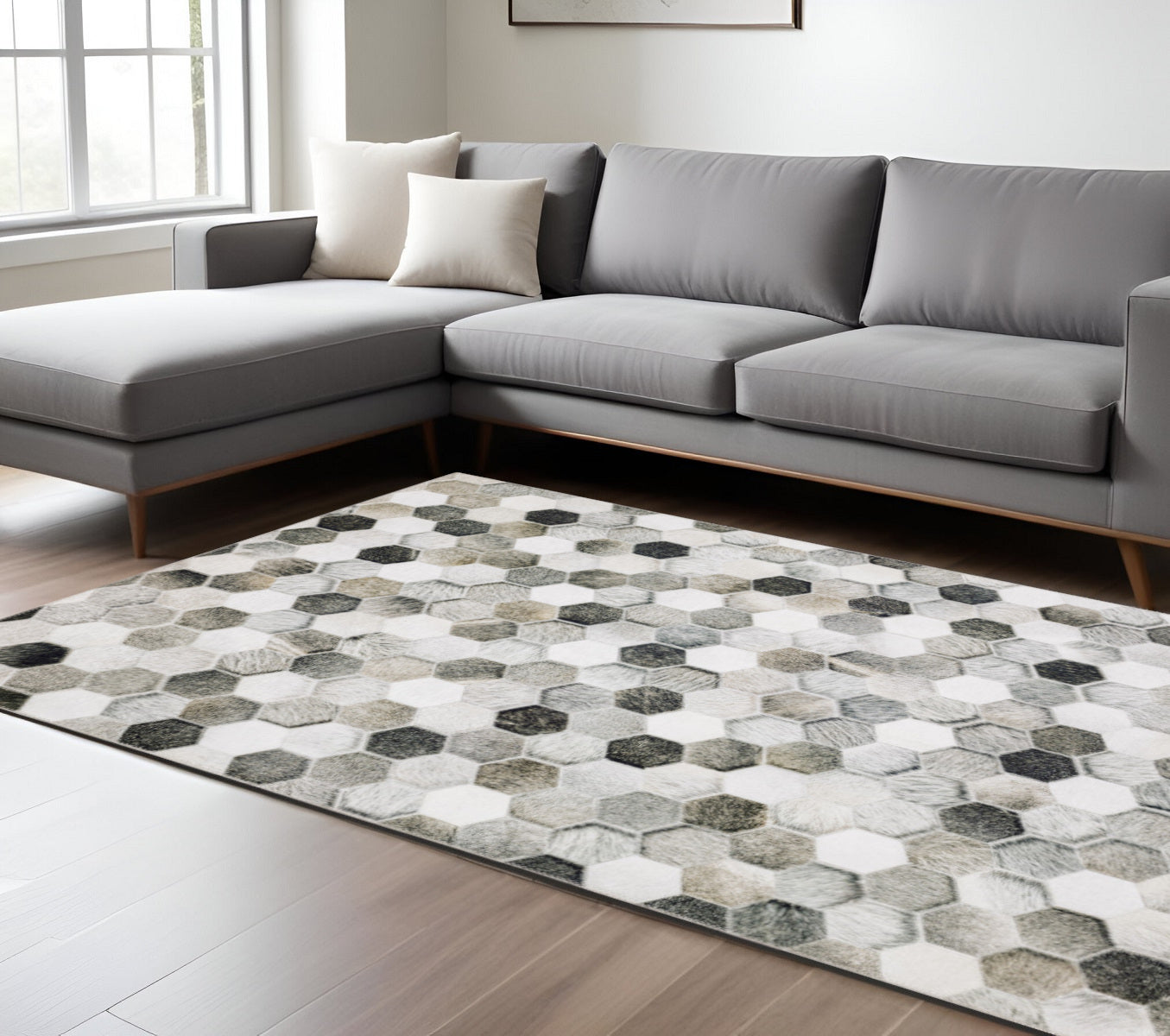 8 x 10 Grey Charcoal Brown Tan & Ivory Geometric Power Loom Stain Resistant Rug