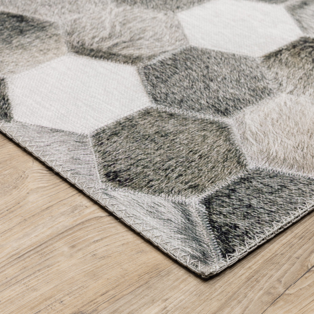 8 x 10 Grey Charcoal Brown Tan & Ivory Geometric Power Loom Stain Resistant Rug