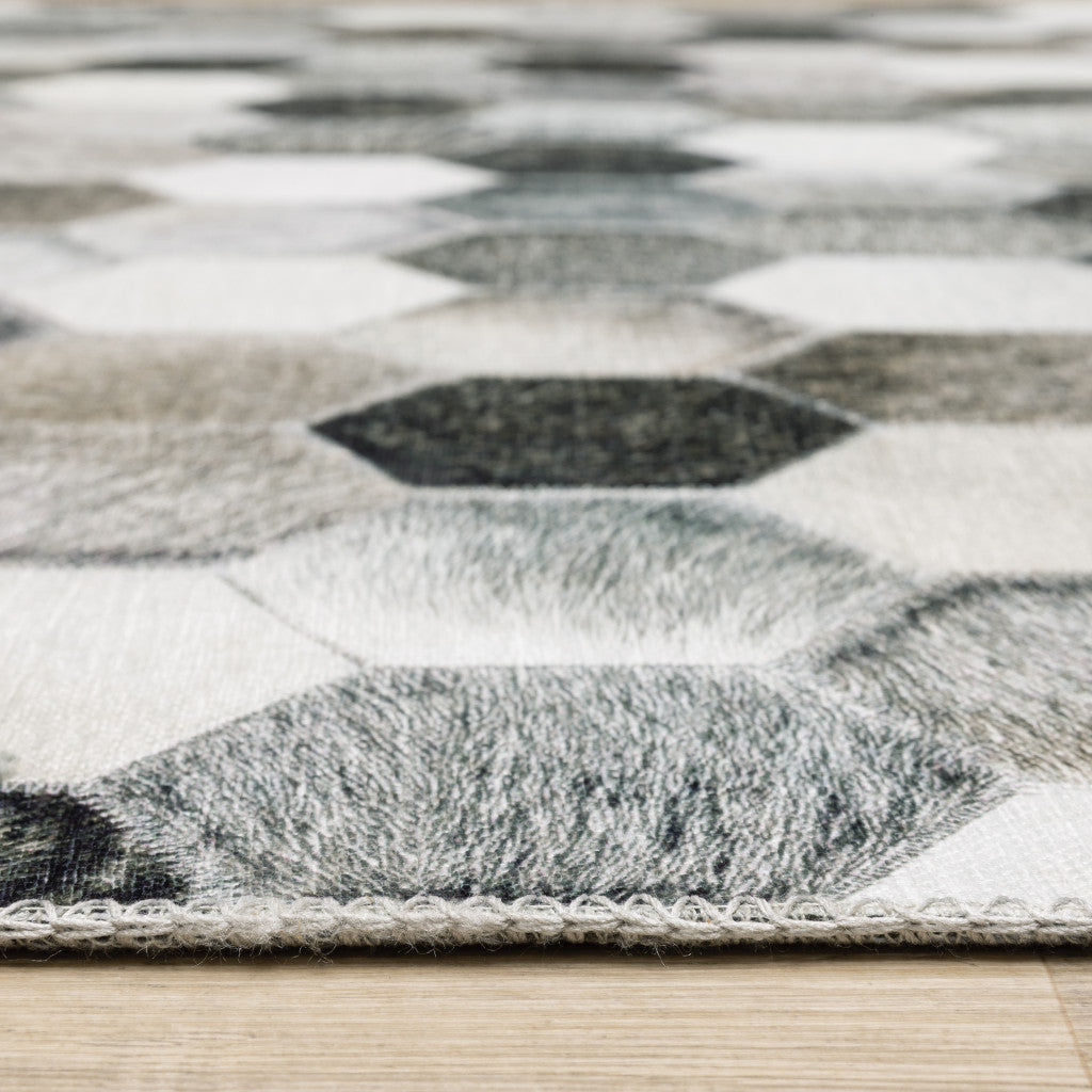 8 x 10 Grey Charcoal Brown Tan & Ivory Geometric Power Loom Stain Resistant Rug