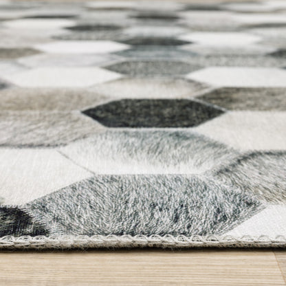 8 x 10 Grey Charcoal Brown Tan & Ivory Geometric Power Loom Stain Resistant Rug