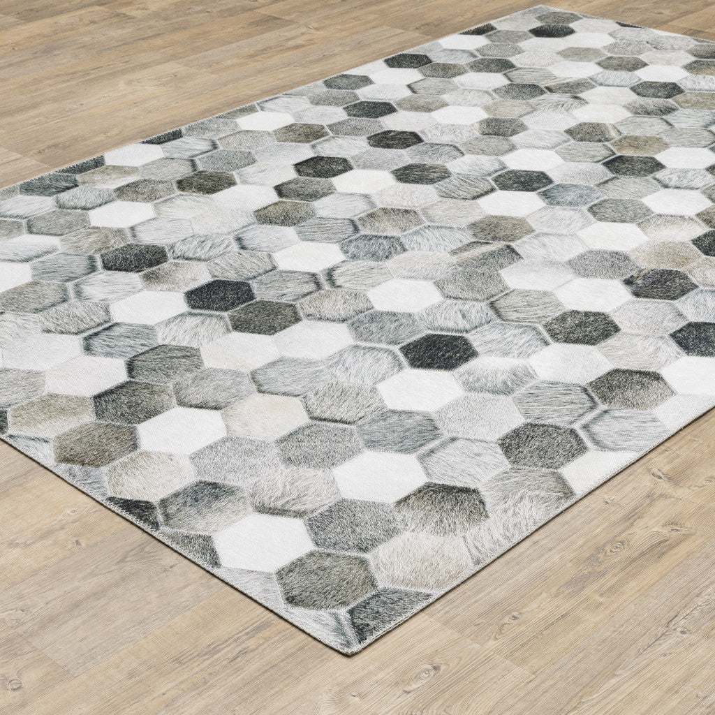 8 x 10 Grey Charcoal Brown Tan & Ivory Geometric Power Loom Stain Resistant Rug