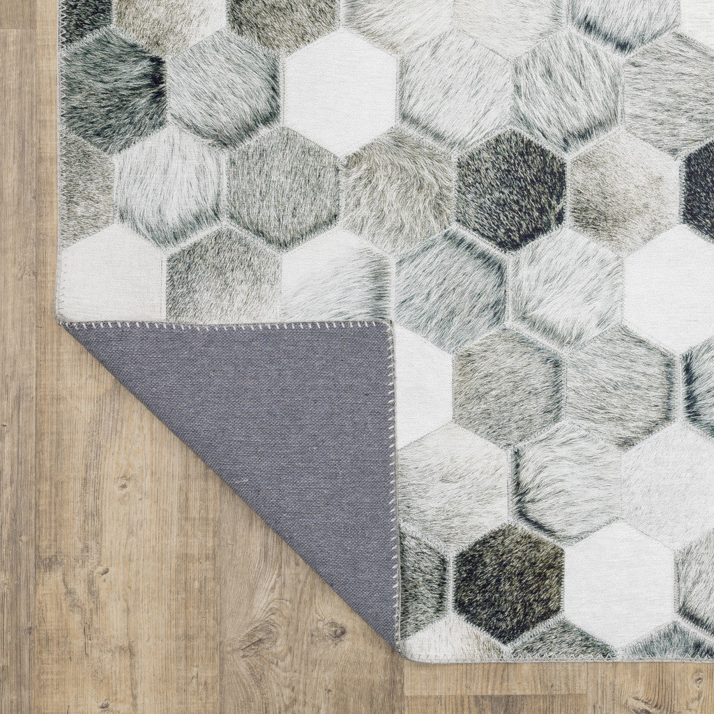 8 x 10 Grey Charcoal Brown Tan & Ivory Geometric Power Loom Stain Resistant Rug