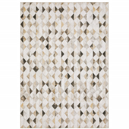 8 x 10 Beige Brown Grey & Ivory Geometric Power Loom Stain Resistant Rug