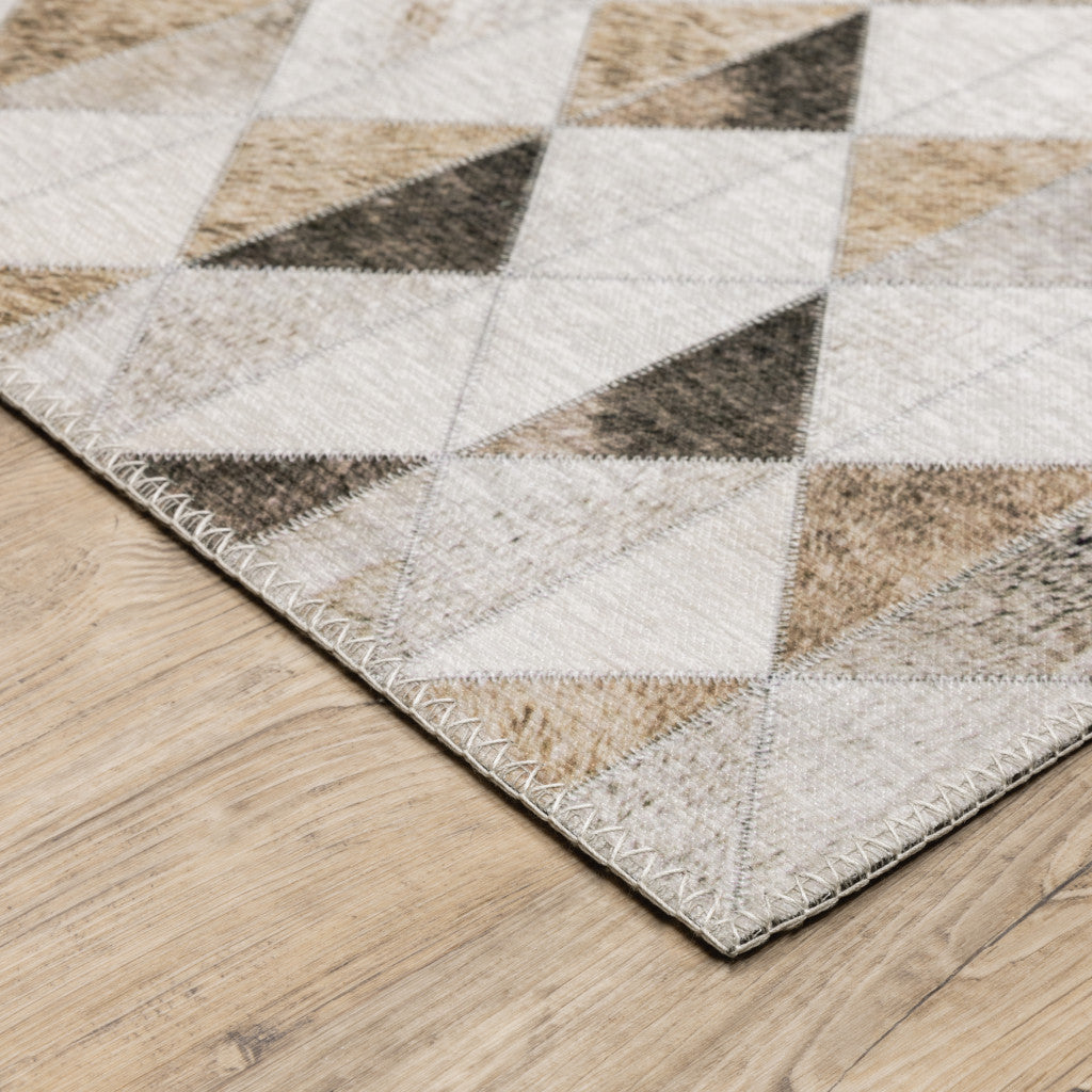 8 x 10 Beige Brown Grey & Ivory Geometric Power Loom Stain Resistant Rug