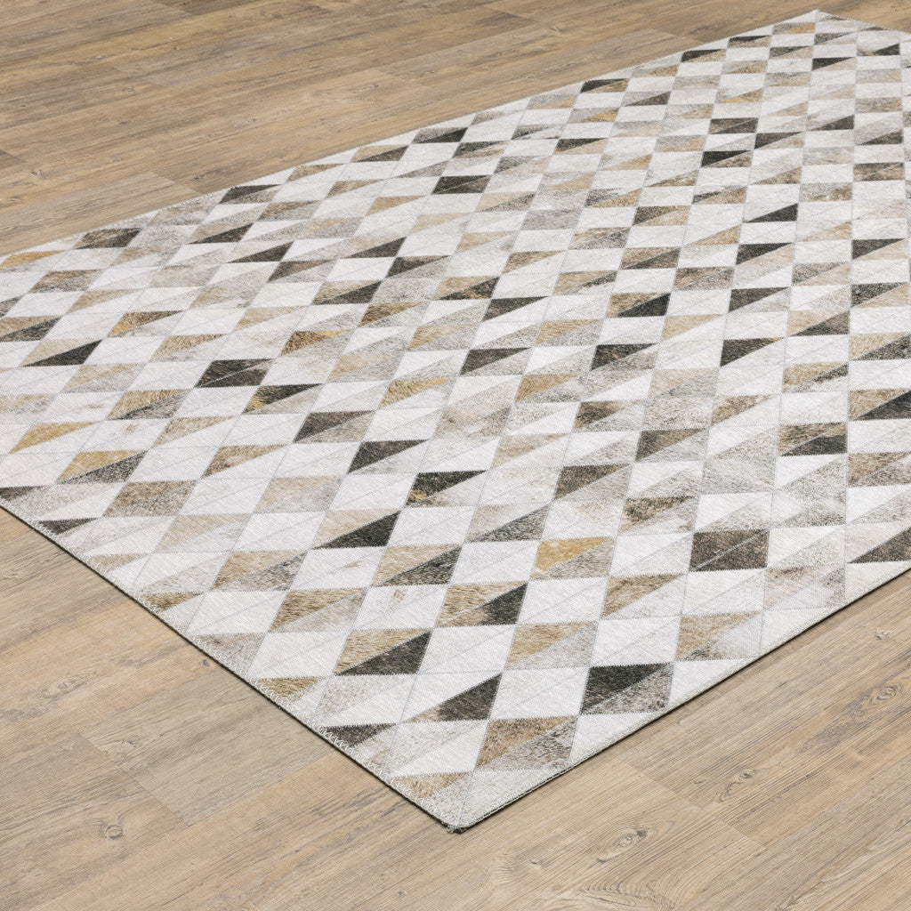 8 x 10 Beige Brown Grey & Ivory Geometric Power Loom Stain Resistant Rug