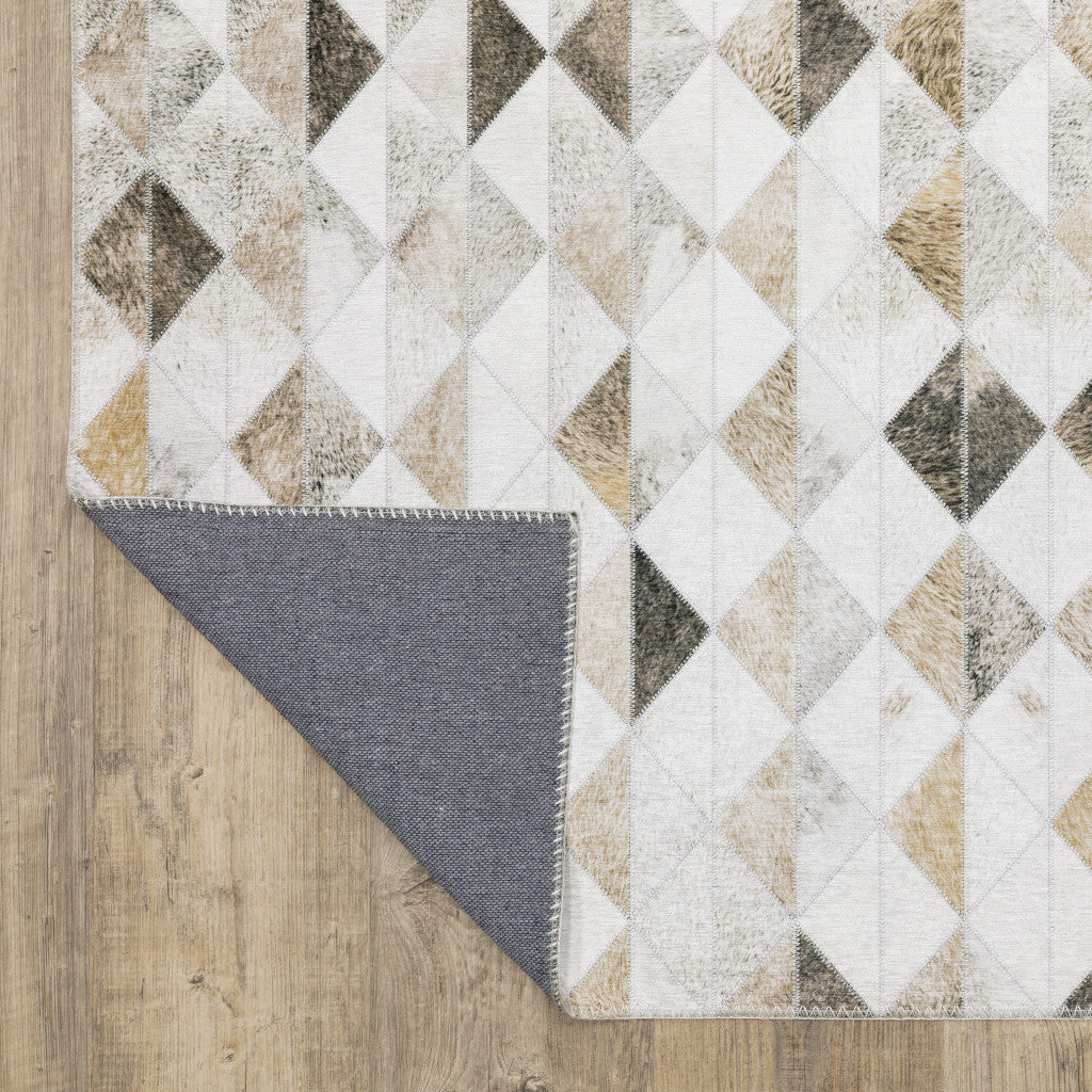 8 x 10 Beige Brown Grey & Ivory Geometric Power Loom Stain Resistant Rug