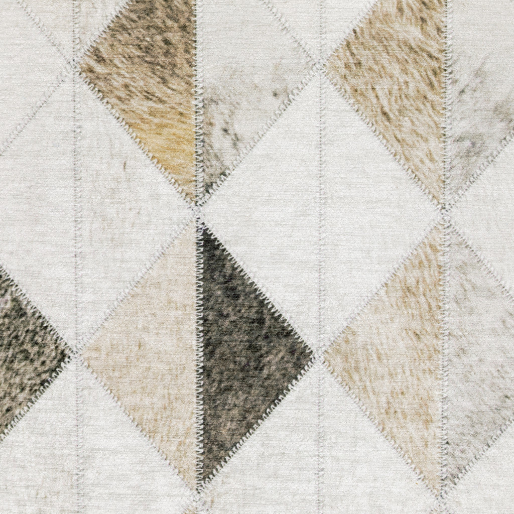 8 x 10 Beige Brown Grey & Ivory Geometric Power Loom Stain Resistant Rug
