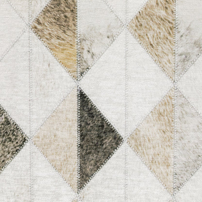 8 x 10 Beige Brown Grey & Ivory Geometric Power Loom Stain Resistant Rug