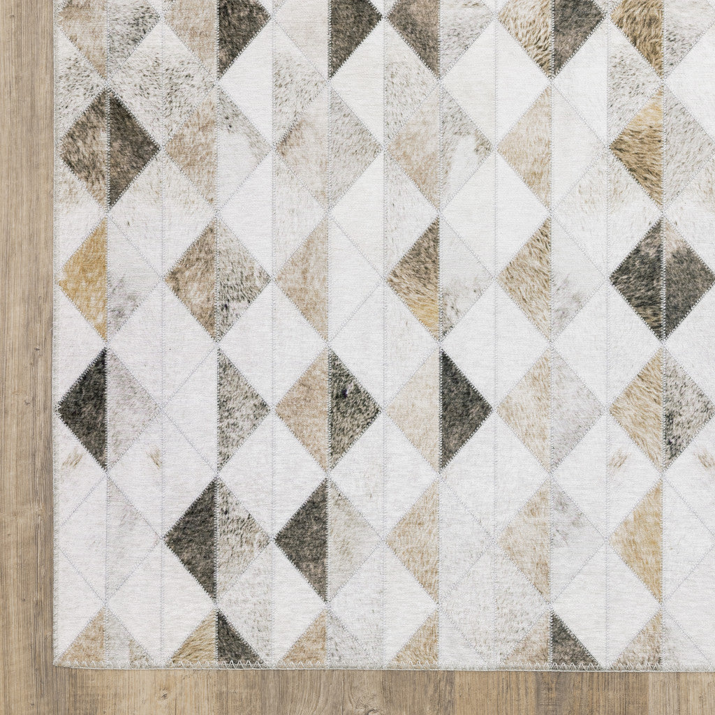 8 x 10 Beige Brown Grey & Ivory Geometric Power Loom Stain Resistant Rug