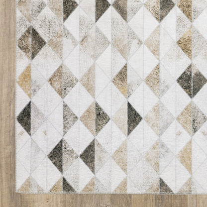 8 x 10 Beige Brown Grey & Ivory Geometric Power Loom Stain Resistant Rug