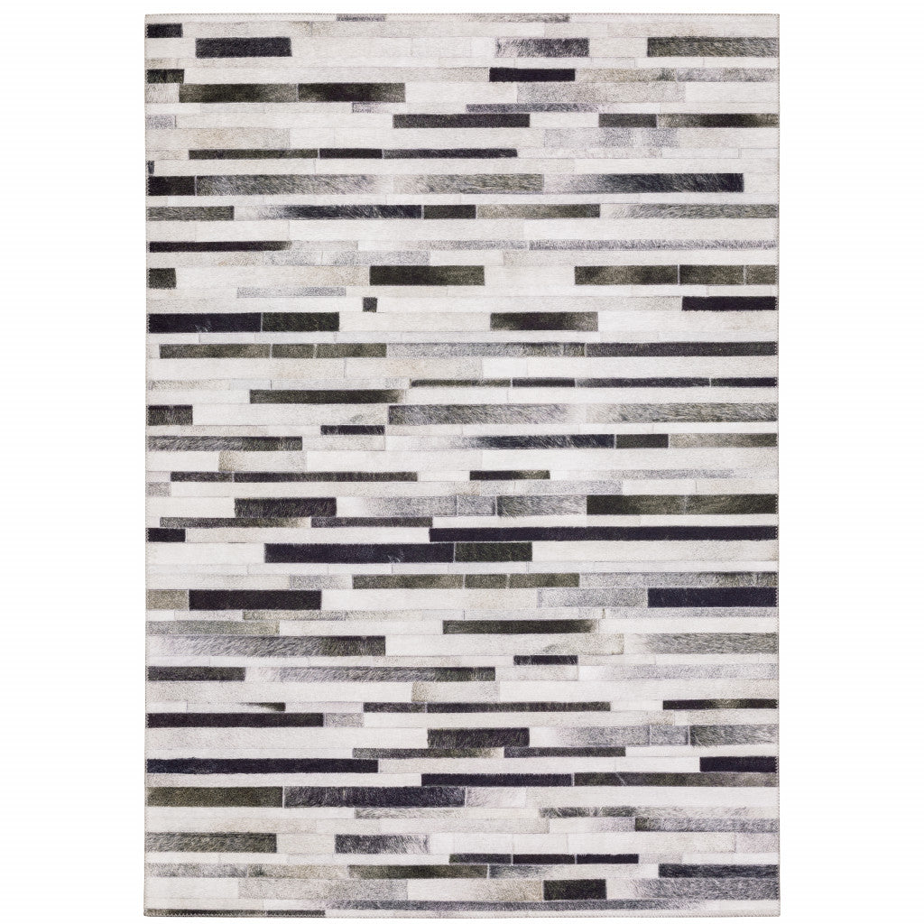 8 x 10 Grey Charcoal & Beige Geometric Power Loom Stain Resistant Rug