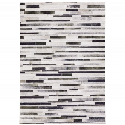 8 x 10 Grey Charcoal & Beige Geometric Power Loom Stain Resistant Rug