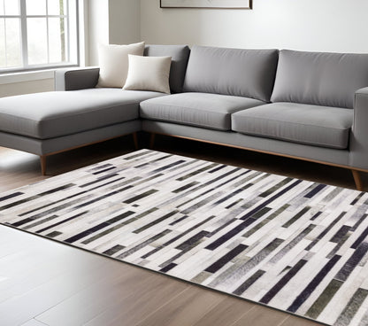 8 x 10 Grey Charcoal & Beige Geometric Power Loom Stain Resistant Rug