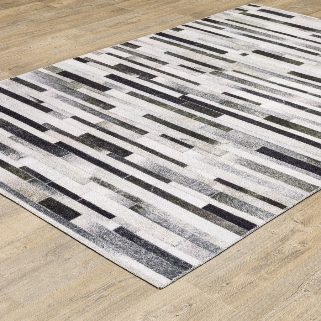 8 x 10 Grey Charcoal & Beige Geometric Power Loom Stain Resistant Rug