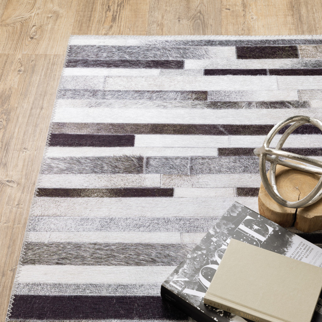 8 x 10 Grey Charcoal & Beige Geometric Power Loom Stain Resistant Rug