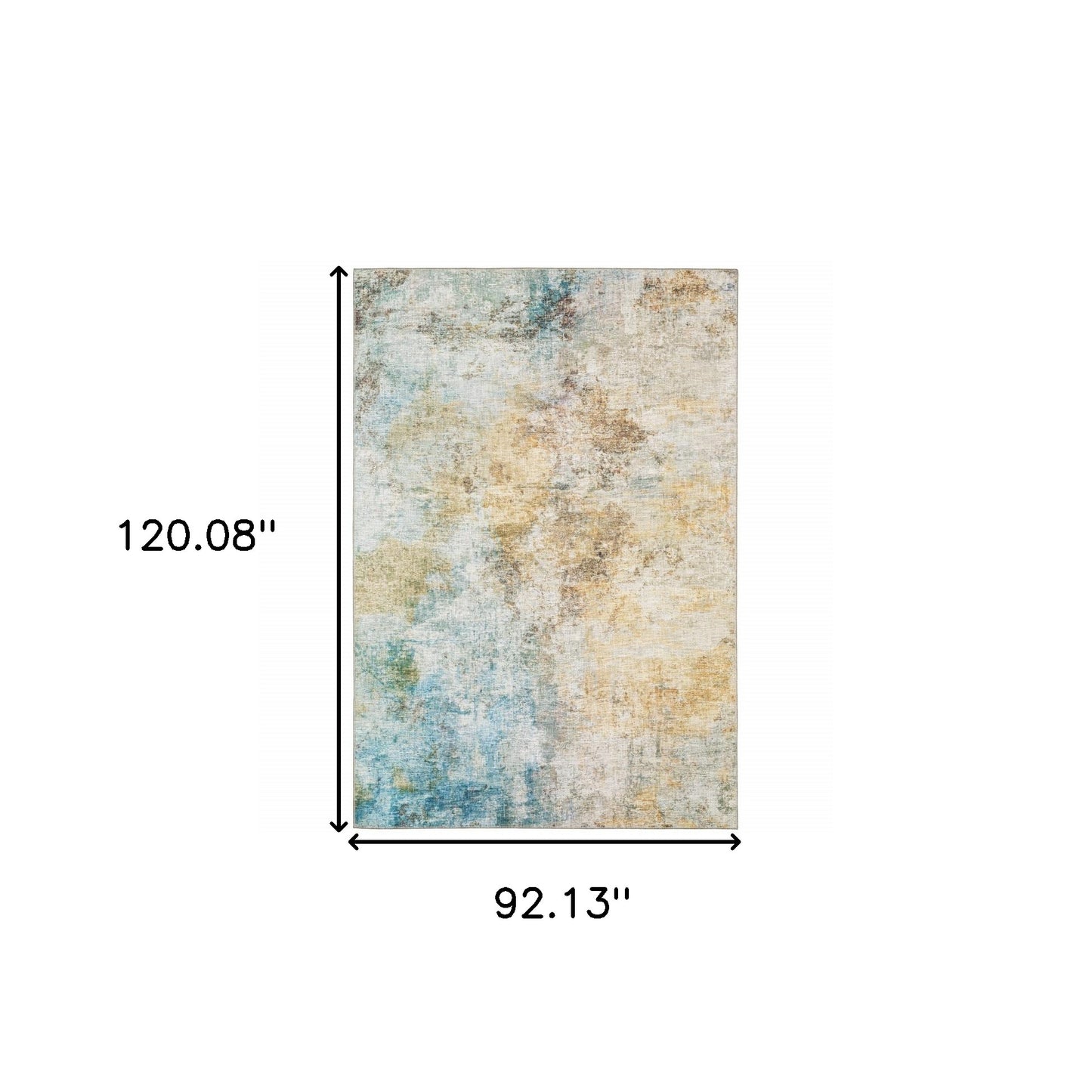 8 x 10 Yellow Gold Blue Green Brown Grey & Beige Power Loom Stain Resistant Rug