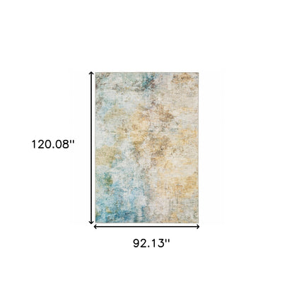 8 x 10 Yellow Gold Blue Green Brown Grey & Beige Power Loom Stain Resistant Rug