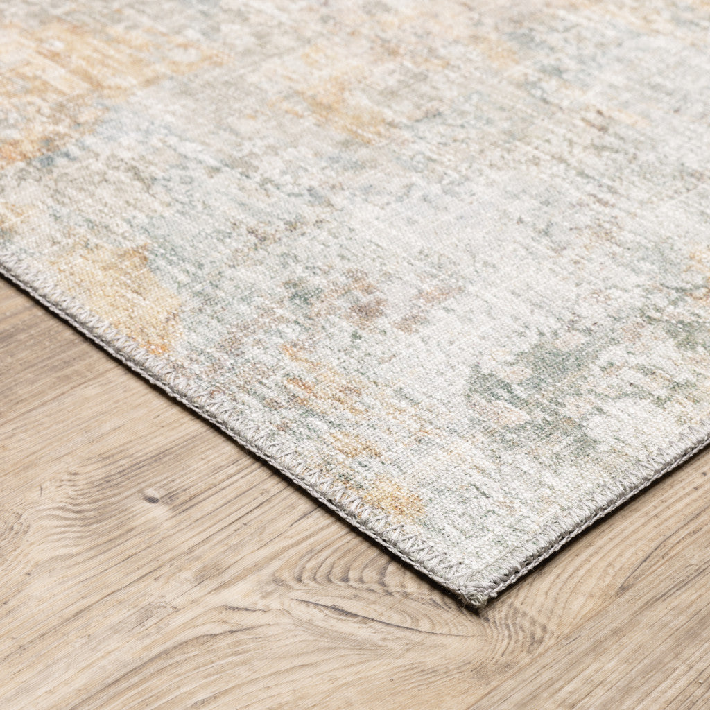 8 x 10 Yellow Gold Blue Green Brown Grey & Beige Power Loom Stain Resistant Rug