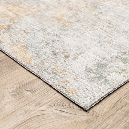 8 x 10 Yellow Gold Blue Green Brown Grey & Beige Power Loom Stain Resistant Rug
