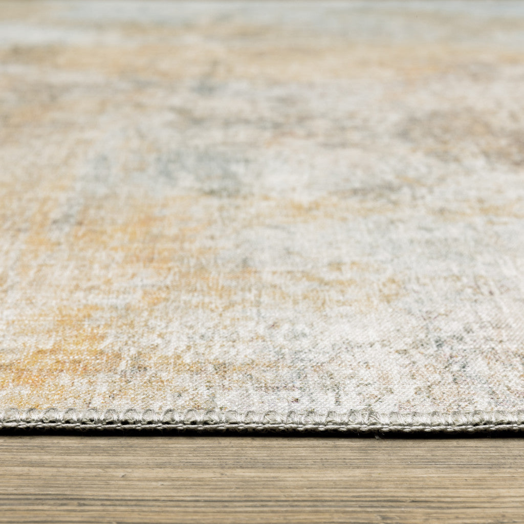 8 x 10 Yellow Gold Blue Green Brown Grey & Beige Power Loom Stain Resistant Rug