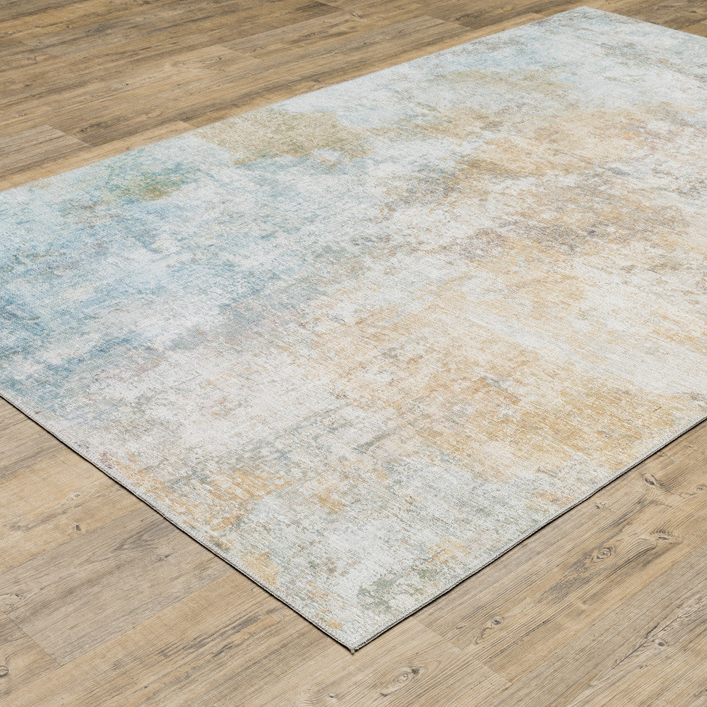 8 x 10 Yellow Gold Blue Green Brown Grey & Beige Power Loom Stain Resistant Rug