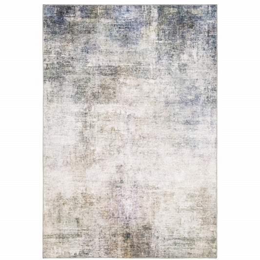 8 x 10 Beige Blue Grey Green Brown & Purple Power Loom Stain Resistant Rug