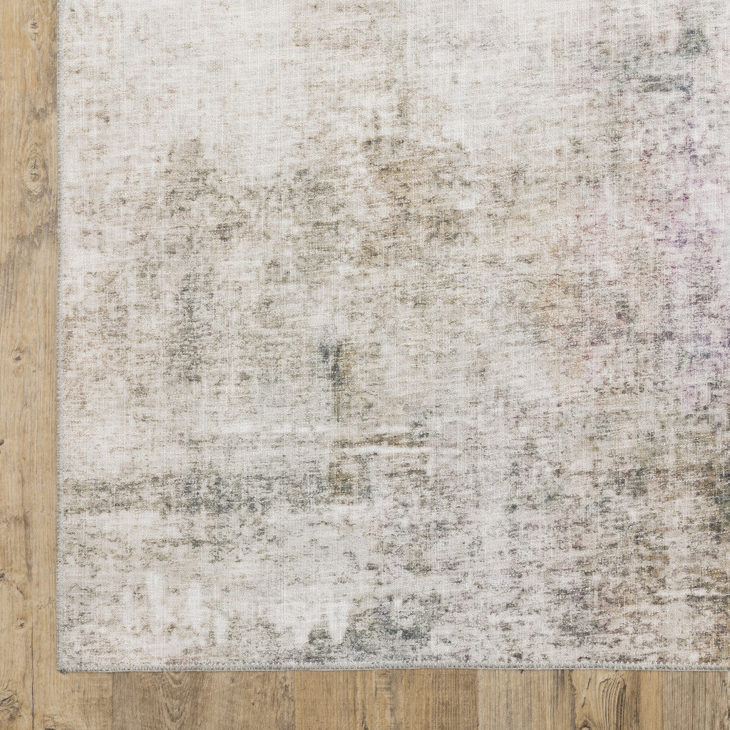 8 x 10 Beige Blue Grey Green Brown & Purple Power Loom Stain Resistant Rug