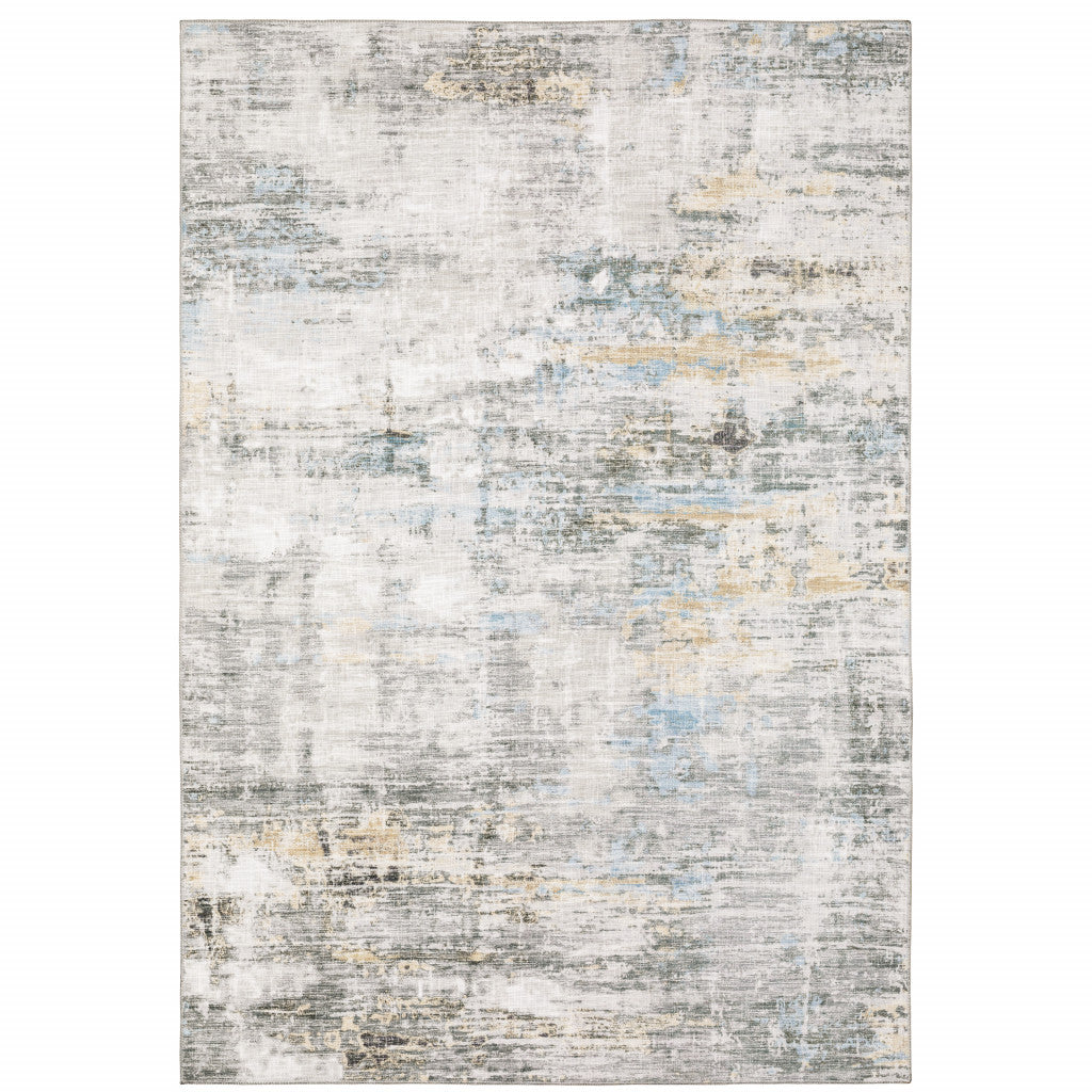 8 x 10 Grey Gold Blue Beige & Green Power Loom Stain Resistant Rug