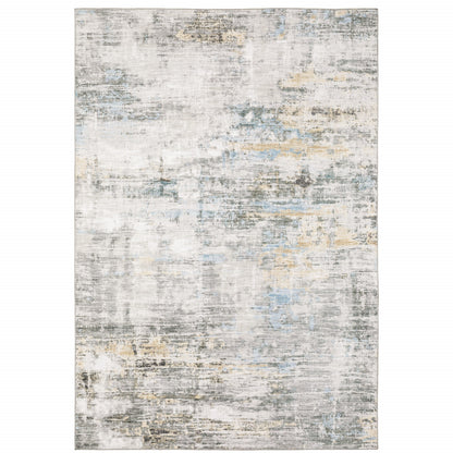 8 x 10 Grey Gold Blue Beige & Green Power Loom Stain Resistant Rug