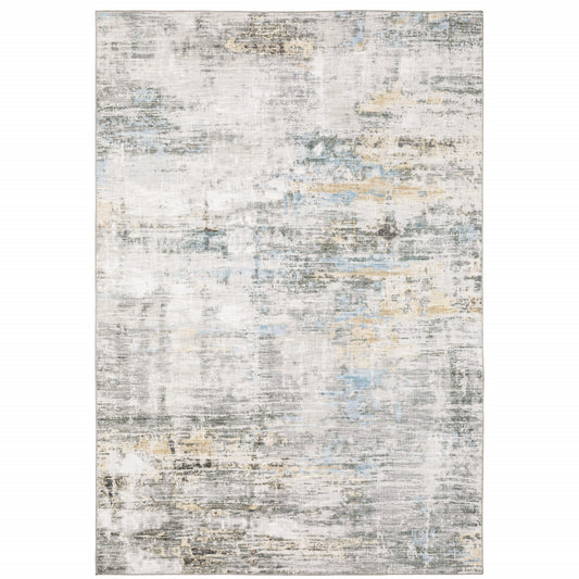 8 x 10 Grey Gold Blue Beige & Green Power Loom Stain Resistant Rug