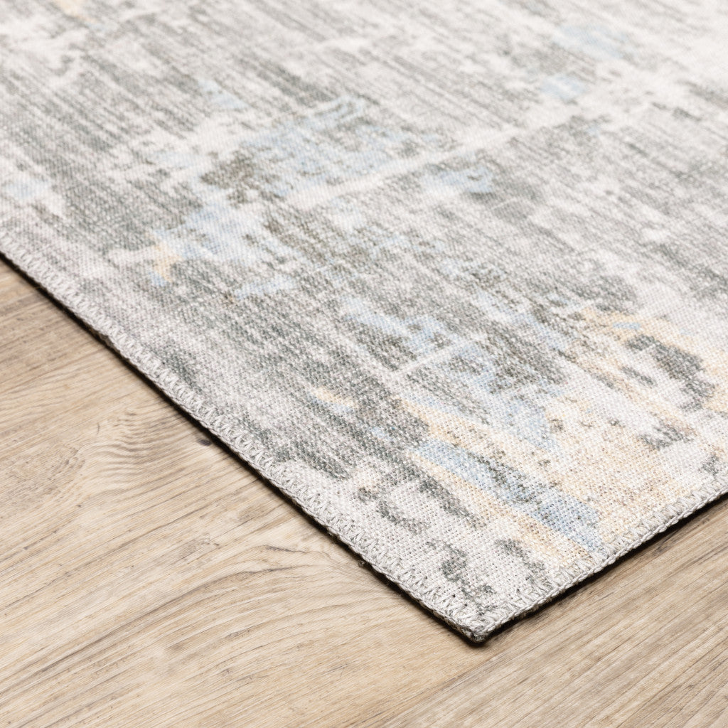 8 x 10 Grey Gold Blue Beige & Green Power Loom Stain Resistant Rug