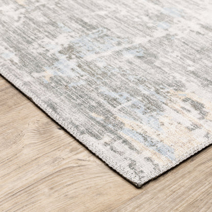 8 x 10 Grey Gold Blue Beige & Green Power Loom Stain Resistant Rug