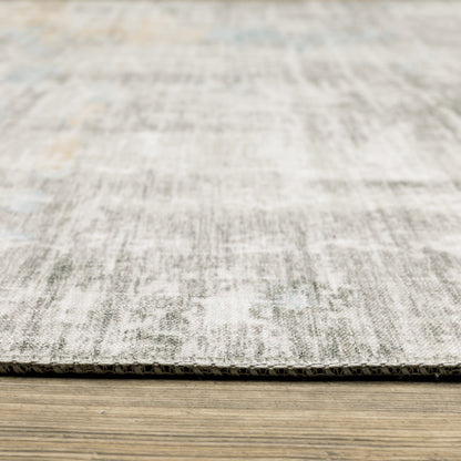 8 x 10 Grey Gold Blue Beige & Green Power Loom Stain Resistant Rug