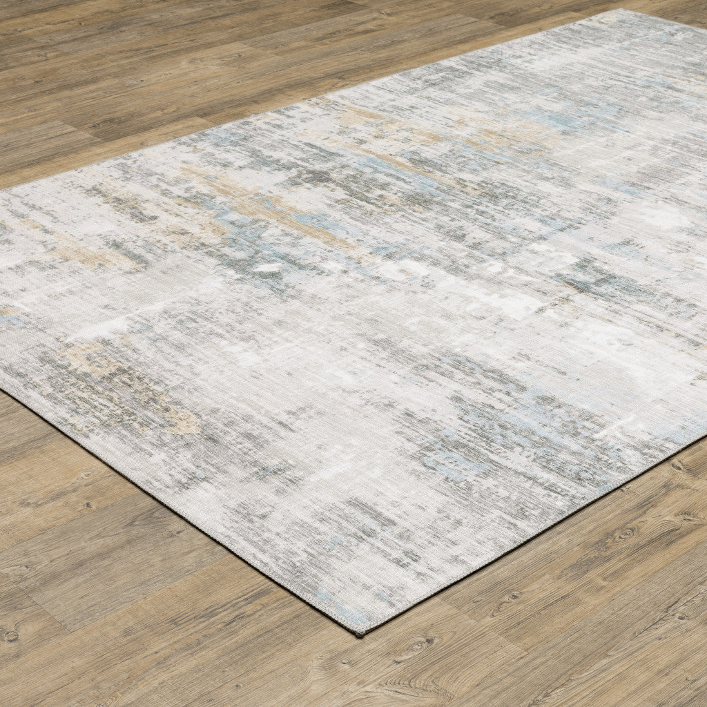 8 x 10 Grey Gold Blue Beige & Green Power Loom Stain Resistant Rug